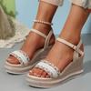 Fashion Fashion Pearl Striped Wedge Sandals for Women Summer Comfort Thick Sole Beach Shoes Woman Ankle Strap Chunky Platform Sandalias