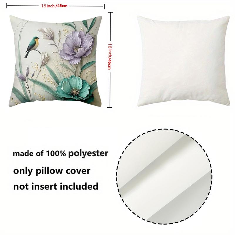 1 Pieces Bird Flower Pillow with 2D Flat Printing Design Polyester pillowcase, sofa decorative cushion cov Headboard Pillow