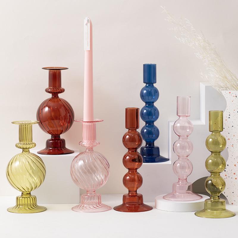 1PC Glass Candlestick Home Decoration Hydroponic Vase For Party Wedding Birthday Candle Stand Glass Crafts 20X8cm
