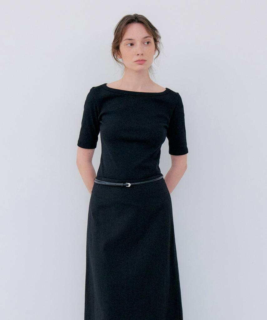 NOTIA Boat Neck Half Sleeve T-Shirts - Black