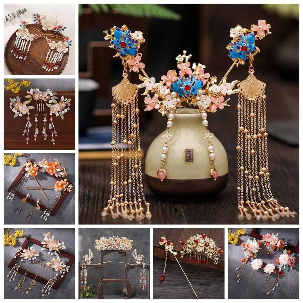 Tassel Ancient Hair Stick Sets Chinese Style Earrings Hairpin Set Bridal Headwear  Jewelry
