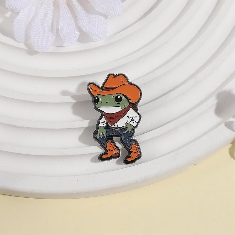 Cowboy Frog Enamel Pins Custom Cool Handsome Jeans Boots Brooches Lapel Badges Clothes Animal Jewelry Gift for Friends