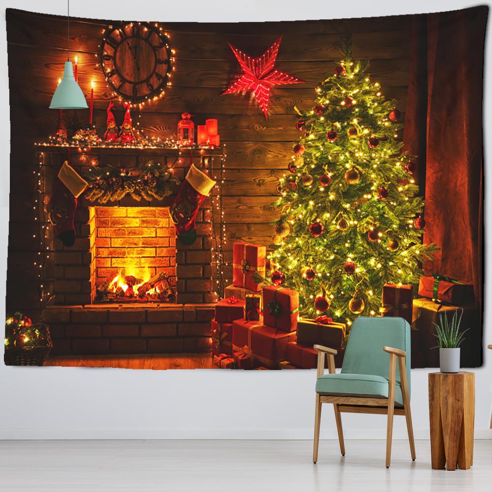 Рождественский камин, подарок, носки, гобелен, настенный подвес, Рождественская елка, колдовство, психоделический новогодний декор для комнаты, дома