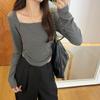Design Niche Slimming Square Neck Long-sleeved T-shirt Women's Autumn New Solid Color Short Slim-fitting Top