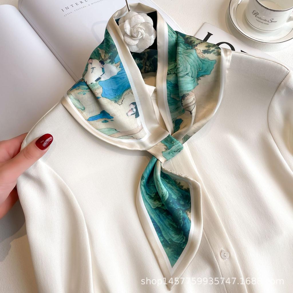 Silk Scarf Small Long Square Scarf Women'S High-End Neck Protection Scarf Professional Matching Shirt Scarf