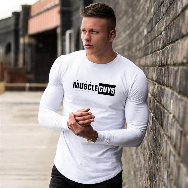 Muscleguys Осенне-зимняя мужская спортивная эластичная футболка с длинным рукавом для бега, фитнеса и тренировок