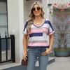 Летний короткий рукав V-образный вырез полосатый повседневный женский пуловер футболка блузка топ