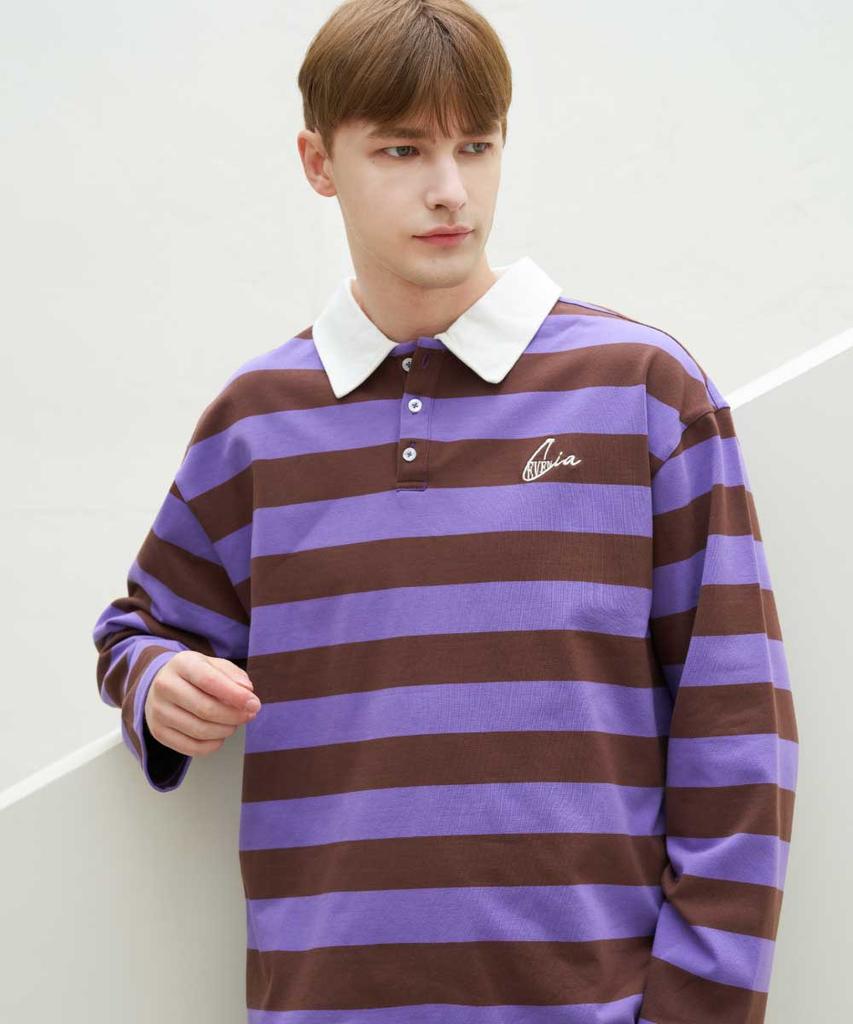 EVENCIA Striped Polo Long Sleeve T-Shirt