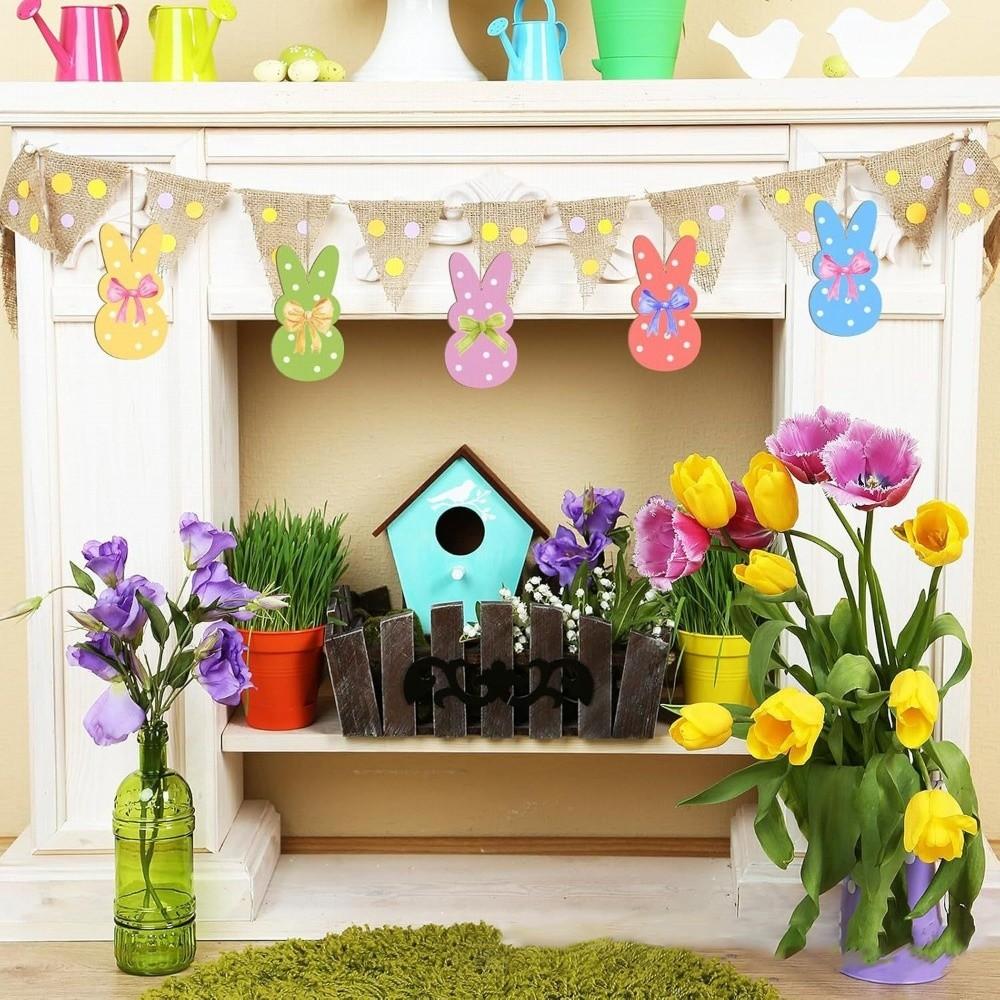 24pcs/set Painting Toy Easter Bunny Wood Card DIY Color Blank Bunny Wood Slices Home Decor