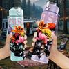 1PC Colorful Flower 750ml sports water bottle leakproof straw lid outdoor office home