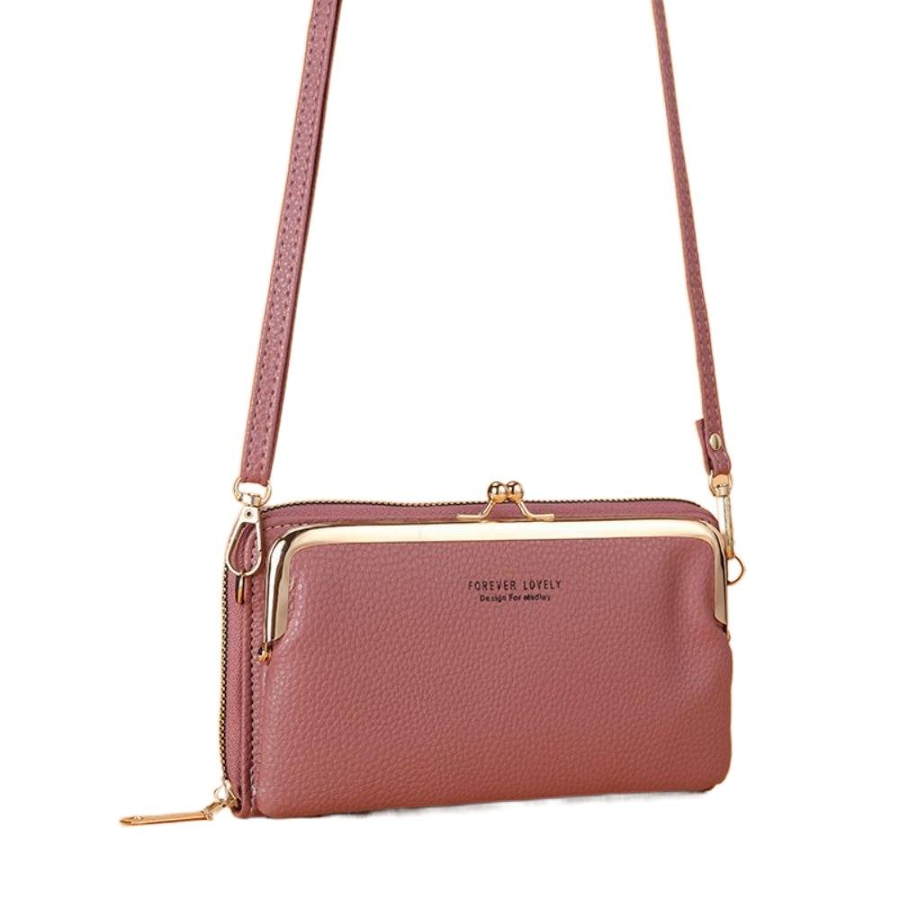 Однотонный кожаный кошелек на молнии для женщин, держатель для карт, модная сумка через плечо для телефона