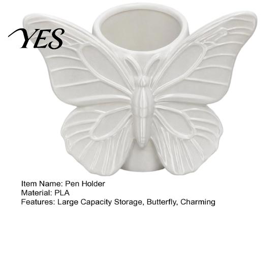 Desktop Storage Organizer 3D Printed Butterfly Pen Holder, Embossed Desk for Pencils Hollow Barrel Container Makeup Brushes, Large Capacity