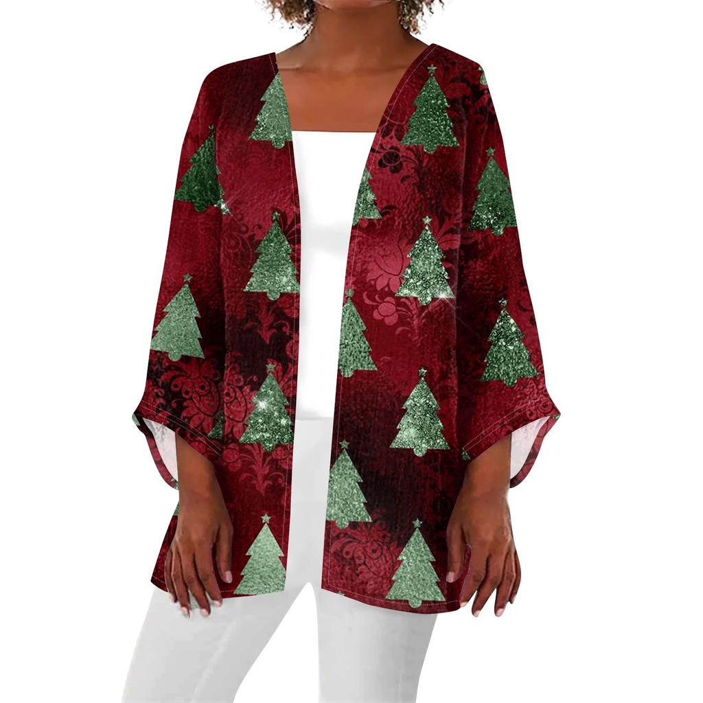Женская повседневная мода с рождественским принтом легкая куртка средней длины кардиган