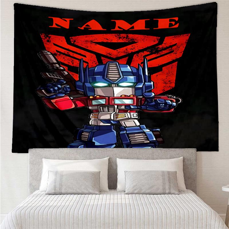 Custom Name Optimus Prime Print Tapestry, Backdrop, Easy Setup, Ideal for Bedroom, Office & Living Room, with Aesthetic Wall Hanging Decor.