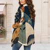 Women Plus Size Long Sleeve Open Front Draped Collar Floral Printed Curved Hem Casual Cardigan