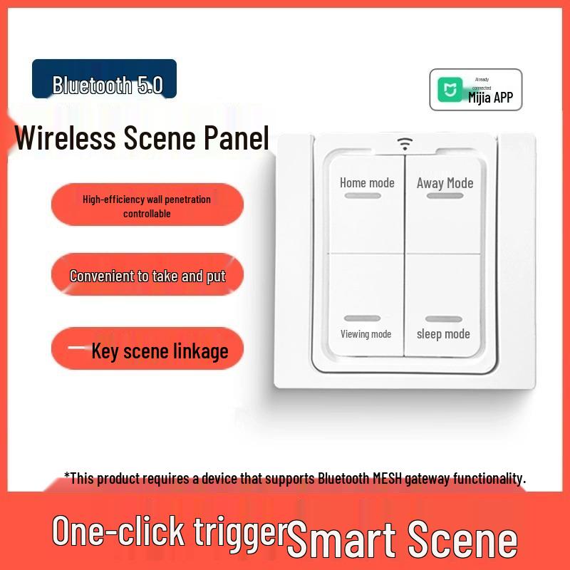Wireless Multi-Functional Smart Scene Panel Switch with Mijia APP Bluetooth BLE Integration, No Wiring Needed for Whole House Connectivity