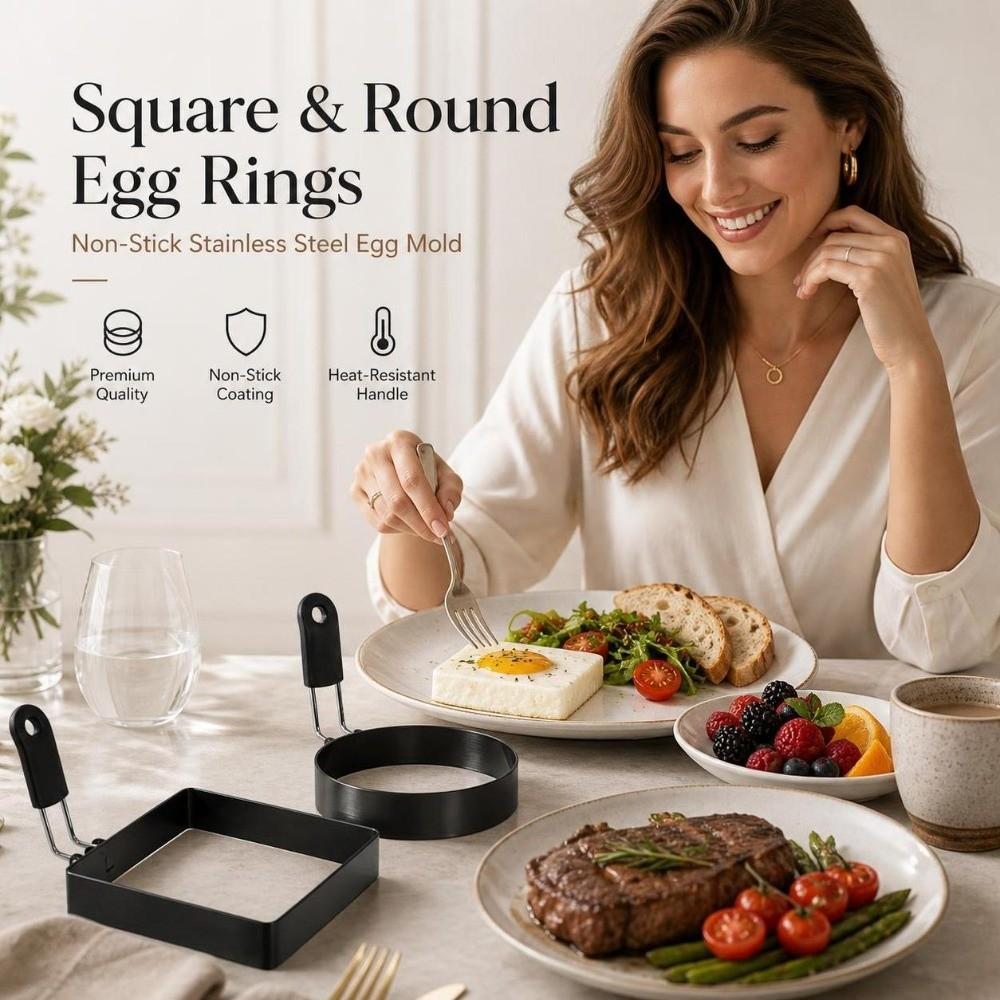 with Handle Egg Fried Ring Mold Non Stick Square Egg Maker Mold Breakfast Cooking Tool Sandwich