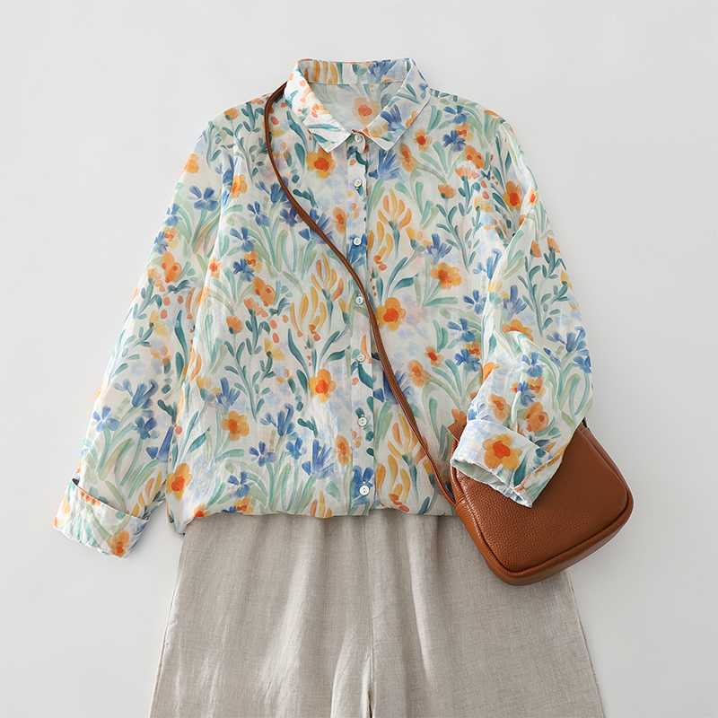 Весенняя рубашка French Niche Baita Тонкая рубашка с принтом Женские топы Блузки Рубашки
