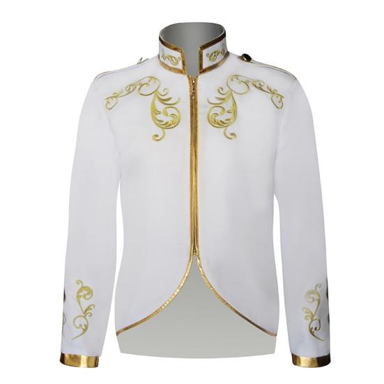 Мужская куртка со стойкой, длинным рукавом, золотым вышитым узором, короткое пальто, приталенного силуэта, костюм на Хэллоуин, дорожная одежда