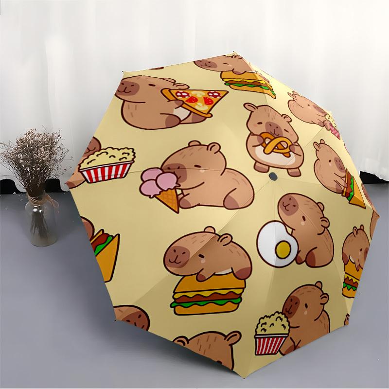 1 шт. Автоматический открывающийся/закрывающийся зонт с капибарой - Компактный дорожный зонт, Прочная конструкция с 8 ребрами, Идеальный подарок, Аксессуар для улицы041