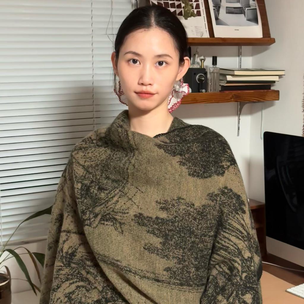 Shawl Imitation Cashmere Knitted Scarf Split Fork Oil Painting Cape Cloak Outside