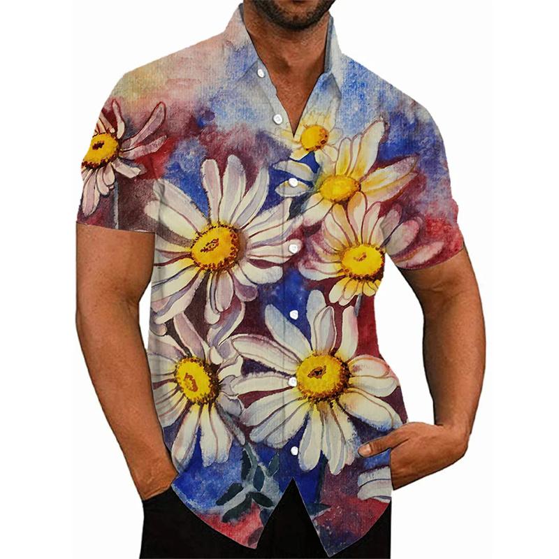 Summer New Harajuku 3D Florals Printing Shirts Colorful Flowers Graphic Short Shirts For Men Fashion Streetwear Blouses Clothing