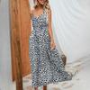 GMXIA Women's Fashion Summer Spring Leopard Print Sleeveless V-Neck High Waist Casual Dresses