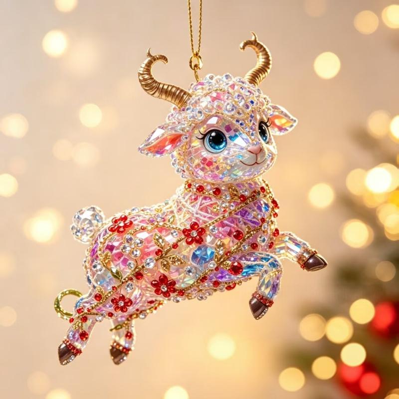 2D Flat Shining Goat Acrylic Hanging Ornament Cute Christmas Tree Pendant for Kids Room Xmas Decor