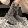 Designer Women's High Boots Flats Platform Warm Cotton Shoes Fashion Snow Botas  Short Plush Sport Winter Mujer Ladies Boots