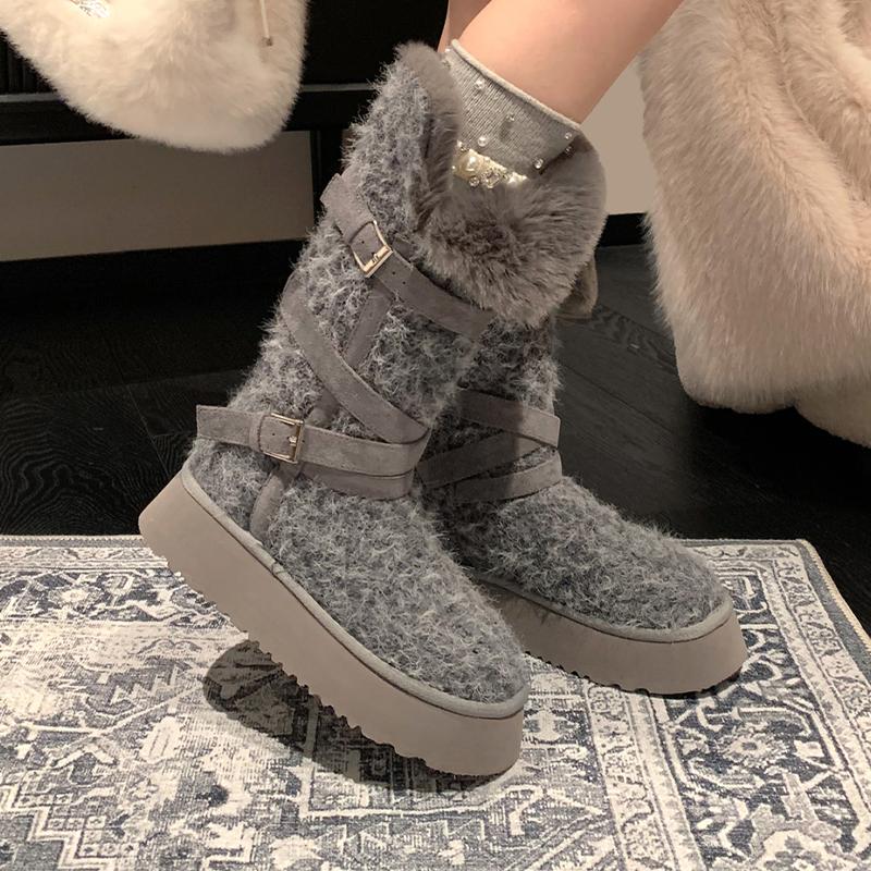 Designer Women's High Boots Flats Platform Warm Cotton Shoes Fashion Snow Botas Short Plush Sport Winter Mujer Ladies Boots