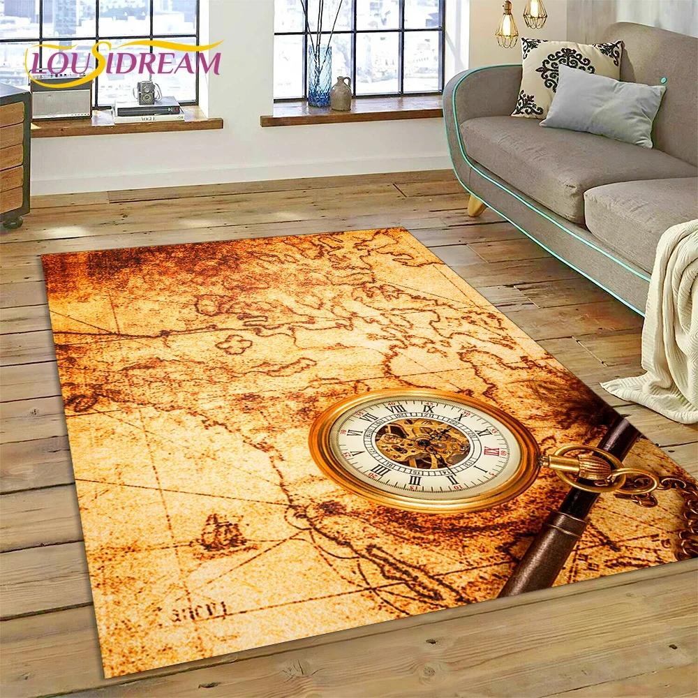 3D Древняя морская карта мира, компас, ковер, коврик для спальни, гостиной, дивана, украшение, детский игровой большой декоративный напольный коврик