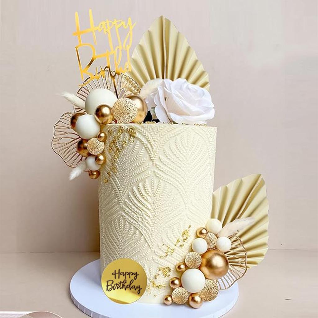 White Gold Balls Cake Toppers Balls Birthday Cake Decorations for Birthday Boho Wedding Baby Shower Party Supplies (White Gold)