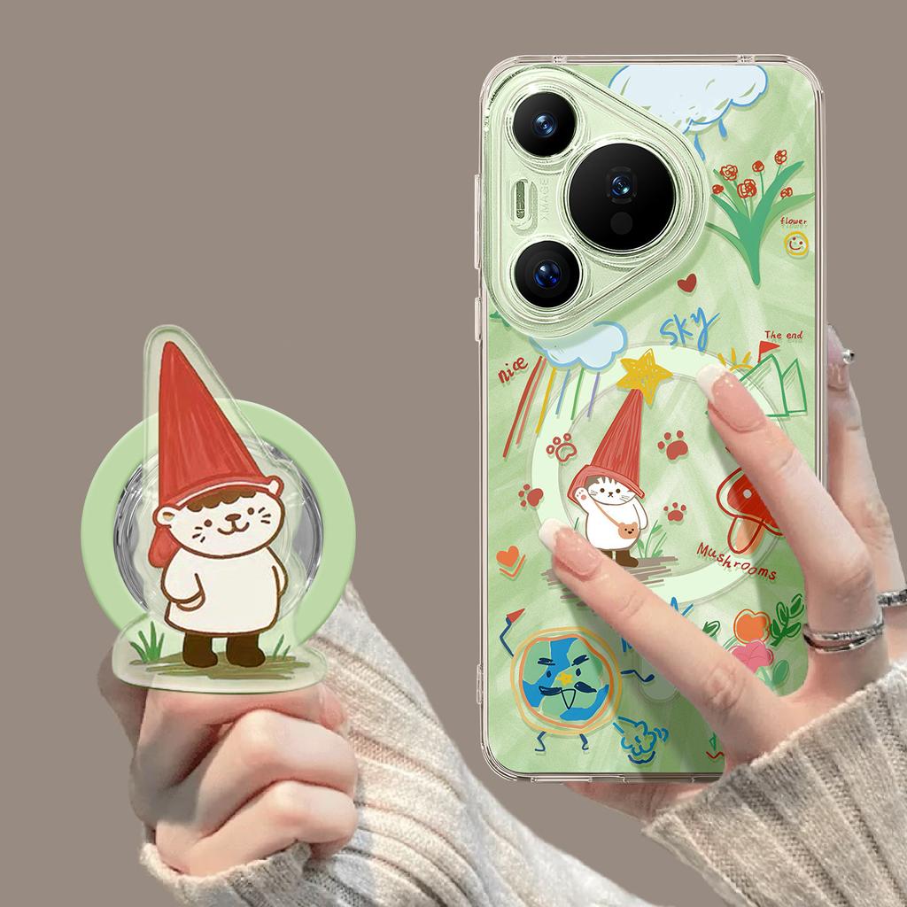 Mobile phone case with bracket is suitable for Huawei pura90promax graffiti cat 80ultra magnetic suction 70 + summer cover.