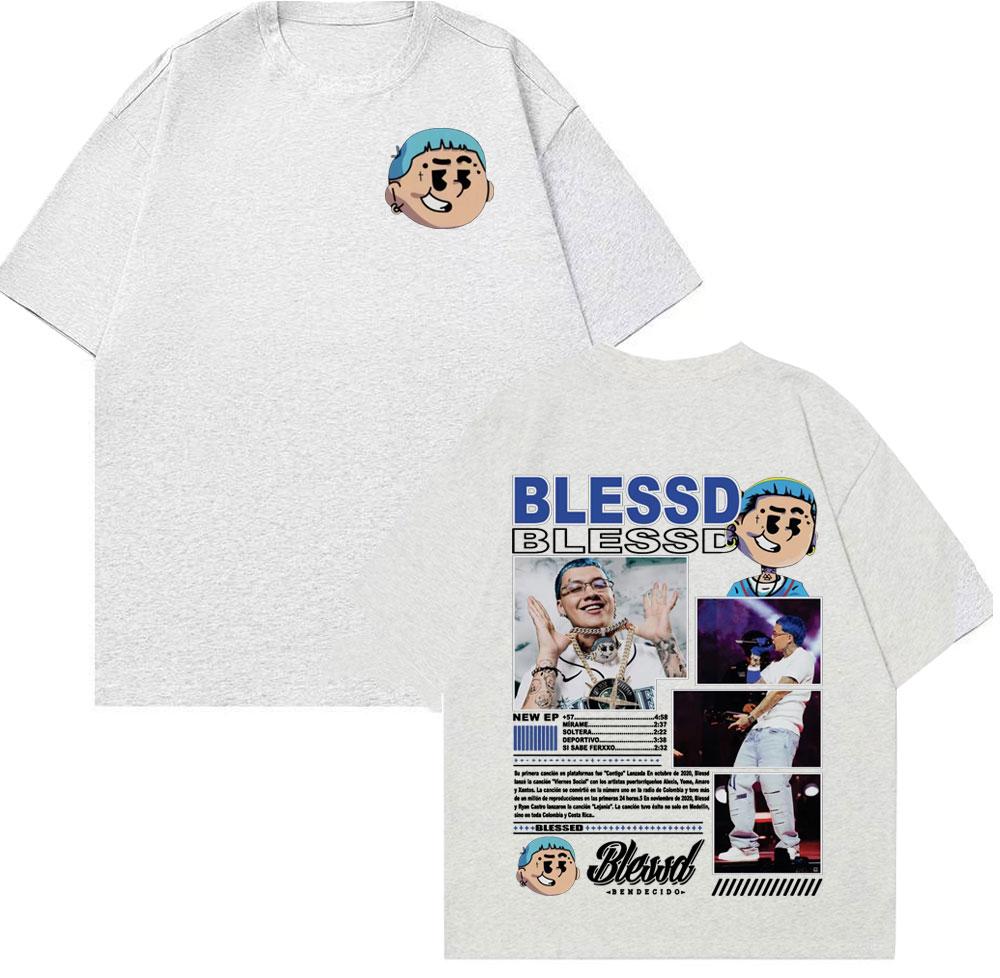 Rapper BLESSD BENDECIDO Tour Cover Merch Graphic T Shirts Unisex Fashion Trend Cool Cotton Oversized Tshirt Streetwear