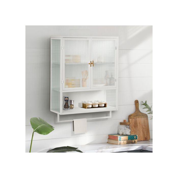 Armoire murale - MUVOE - 60 cm - Double porte vitrée - Métal - Blanc