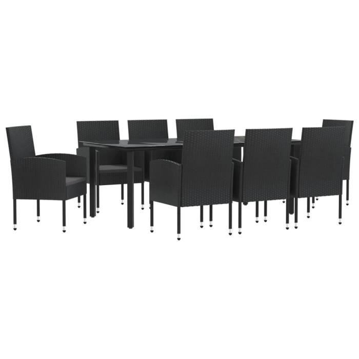 VidaXL Garden Dining Set 9 Pcs Black Braided Resin and Steel 3203351