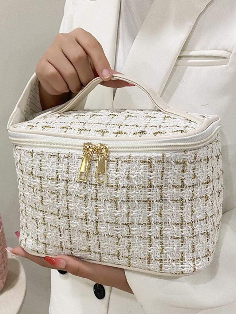 Новый корейский стиль клетчатая портативная косметичка с легким ароматом, большая вместимость, портативная сумка для хранения туалетных принадлежностей, органайзер для макияжа, дорожная, оптом