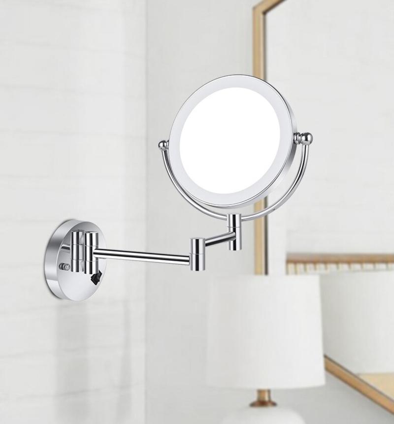 8 Inch Wall Mounted Bathroom Mirror Brass Mirror LED LED Light Folding Makeup Mirror Cosmetic Mirror Lady Gift | Bathroom Mirrors