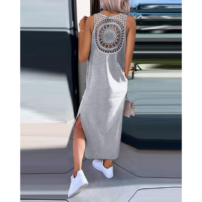 Женские летние однотонные кружевные свободные повседневные платья без рукавов