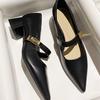 Commuter Versatile Mary Jane Shoes Women's French Beige Pointed Thick Heel One-word Buckle Not Tired Foot Shoes New