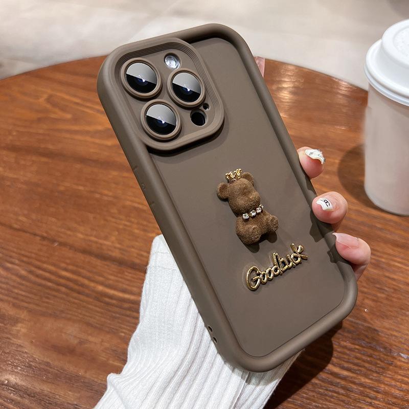3D Letter Crown Bear Silicone Soft Phone Case For iPhone 15 16 Pro Max 14 13 12 11 XS XR 7 8 Plus Shockproof Candy Matte Cover