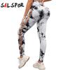 Women Tie Dye Yoga Leggings Hollow Seamless High Waist Sport Leggings