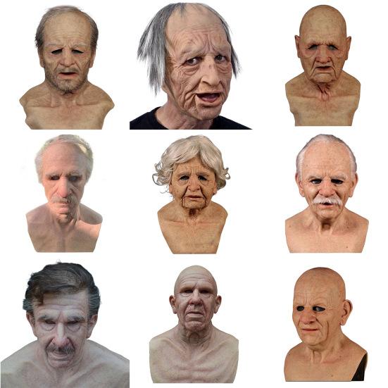 Old Man Masque for Adults Realistic Latex Elderly Human Full Head Cover with Lifelike Wrinkle for Halloween Masquerade Cosplay Costume Props