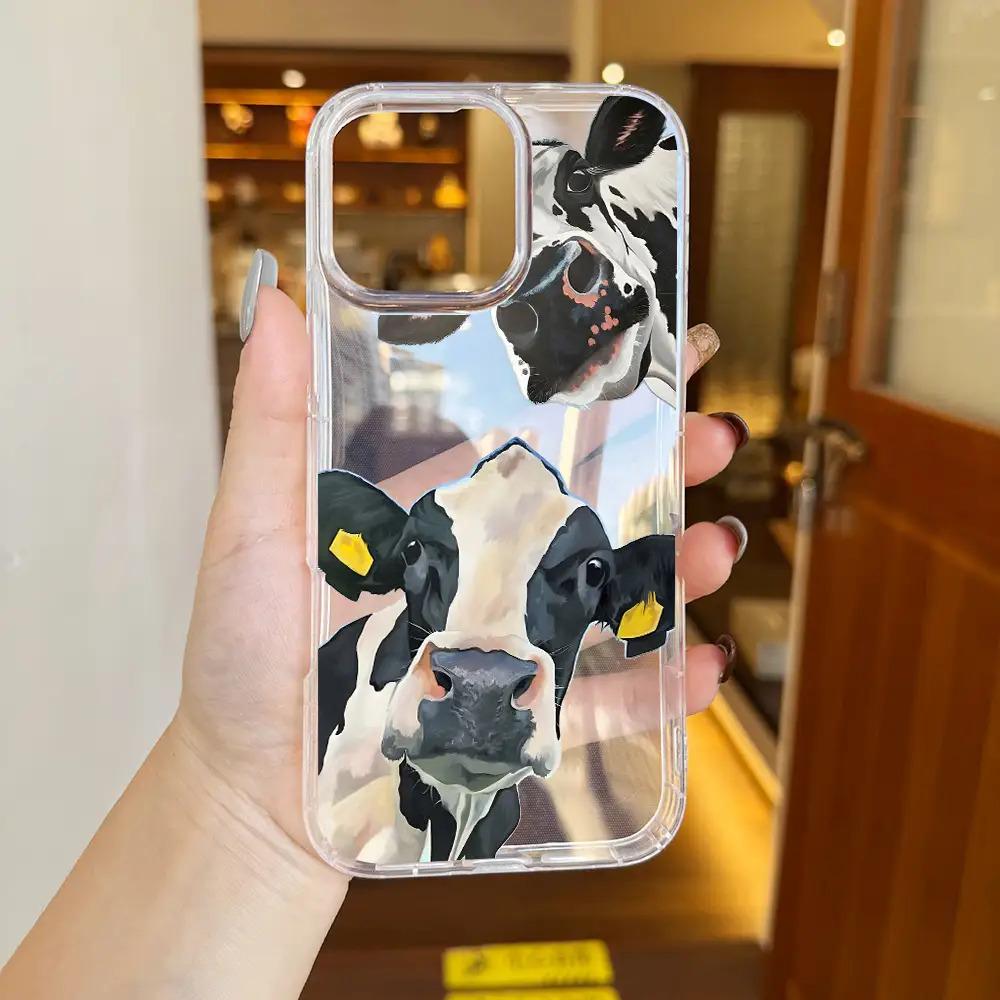 Милый прозрачный чехол для телефона с коровами, подходит для iPhone 17 16 15 14 13 12 11 Pro/Max/Plus, противоударная задняя крышка