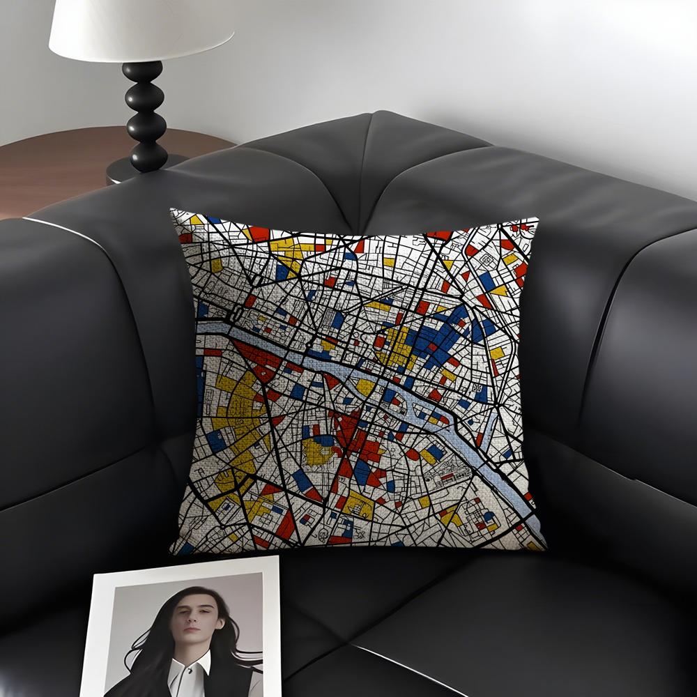 Piet Mondrian Fashion Cushion Cover Natural Linen Organic Fabric DoubleSided Printing Sofa Home Decor Gift Pillow Case