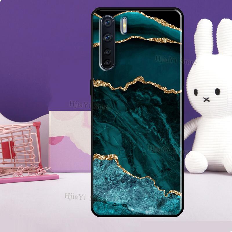 Teal Blue Gold Agate Marble Case For OPPO Reno 5 Lite 2Z 2F A5 A9 A53 A53S 2020 A52 A72 A1K A15 A83 A94 A74 A54 Coque