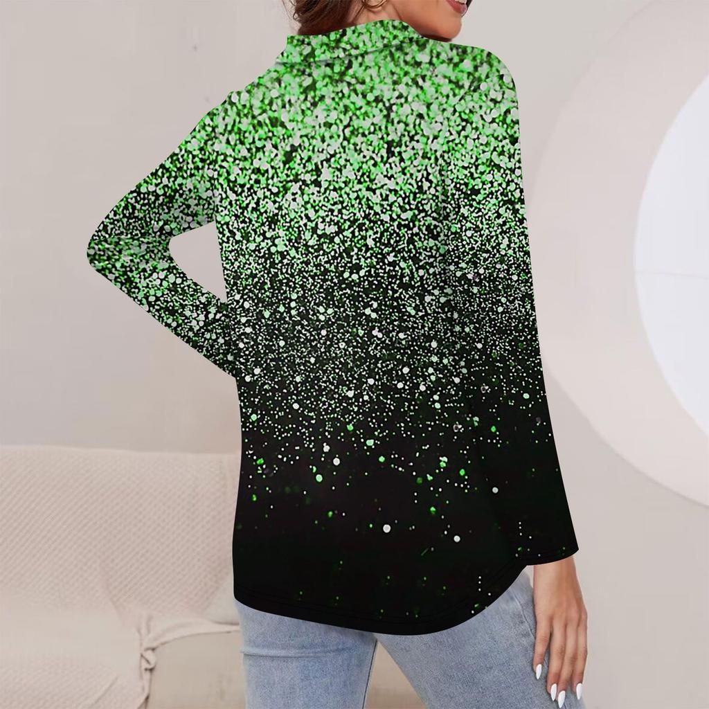 Women's Spring And Autumn Fashion Casual Printed Zipper V-Neck Long Sleeve Shirt Tops