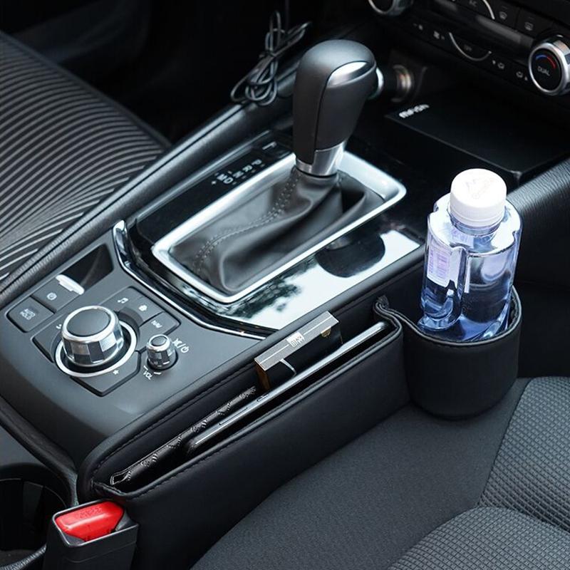 Car Seats Gap Storage Bag Car Seat Side Crevice Storage Box Gap Filler With Bottle Holder PU Leather