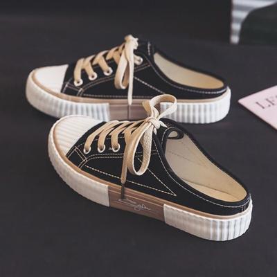 Печенье полутапочки летние новые парусиновые туфли женские низкие ленивые туфли полуподдержка тапочки на одной педали повседневная женская обувь