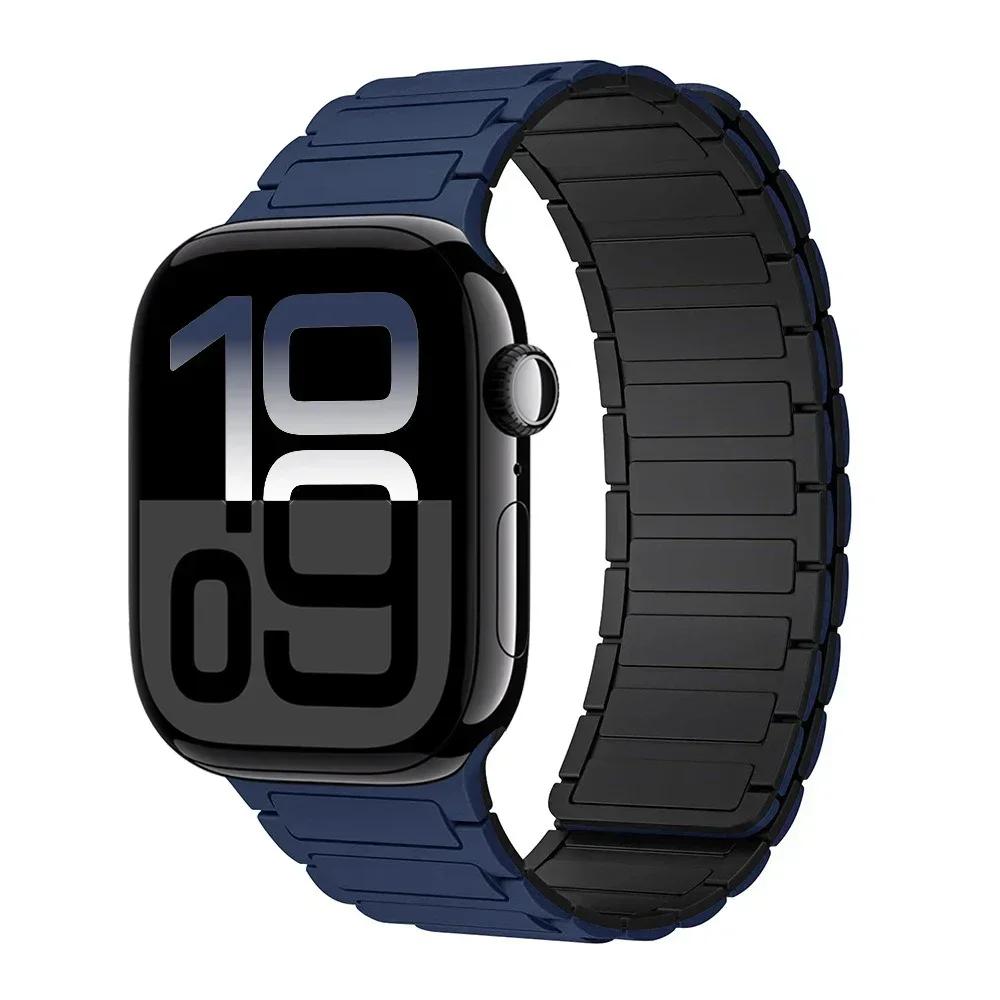 Новый Спортивный Силиконовый Ремешок для Apple Watch Band Ultra 2 49мм 10 46мм 42мм Магнитный Браслет iWatch 9 8 7 6 5 4 45мм 41мм 44мм 40мм